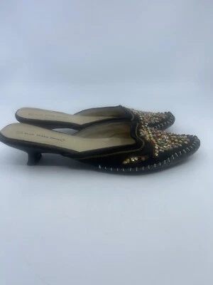 Zapatos sin cordones Genie Mules bordados de gamuza azul para mujer talla 7 de colección negros Foto 1 de 4