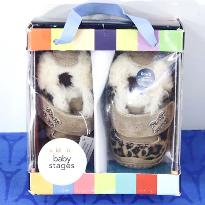 stride rite Baby Stages 1 Shoes Sz 3 MW (6-9 mo) Girl's Lil Pea Pod leopard NEW! — 第 1/4 张图片