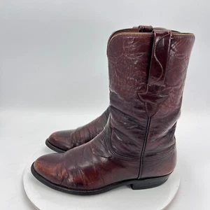 Lucchese Men Size 8.5D Black Cherry Red Leather Pull On Western Cowboy Boot - Picture 1 of 17
