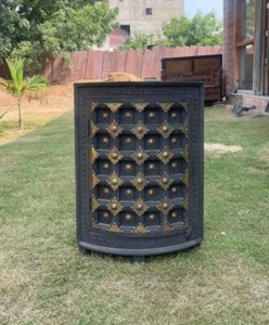 Wooden Brass Bedside Cabinets - Vintage Wooden Nightstands with Brass Handles - Picture 1 of 5