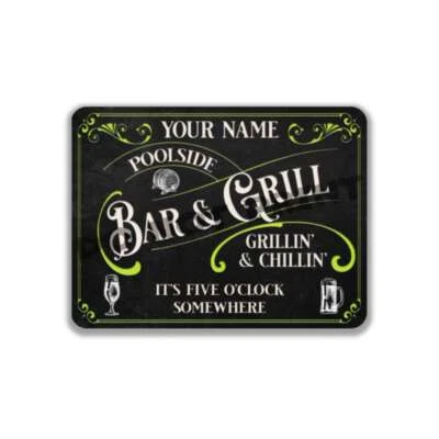 Letrero personalizado de bar y parrilla junto a la piscina - Letrero negro y verde medianoche Foto 1 de 4