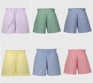Gingham Pleated School Shorts Culotte Cut Elasticated Waist Ages 3-14 Girls (s) - Picture 1 of 8