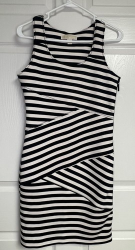 Abito body MICHAEL KORS nero bianco a righe zip laterale elasticizzato festa SCUBA TG 2