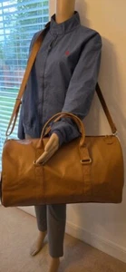 Italian Leather Travel Duffel Weekend Bag Handmade 100% Top Grain Leather Carmel - Picture 1 of 16