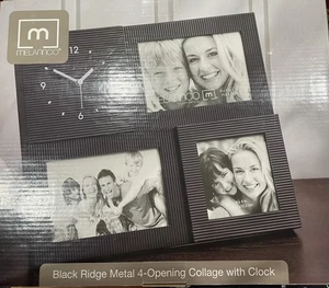 MELANNCO Black Ridge Metal 3-Opening Collage with Clock - Picture 1 of 1