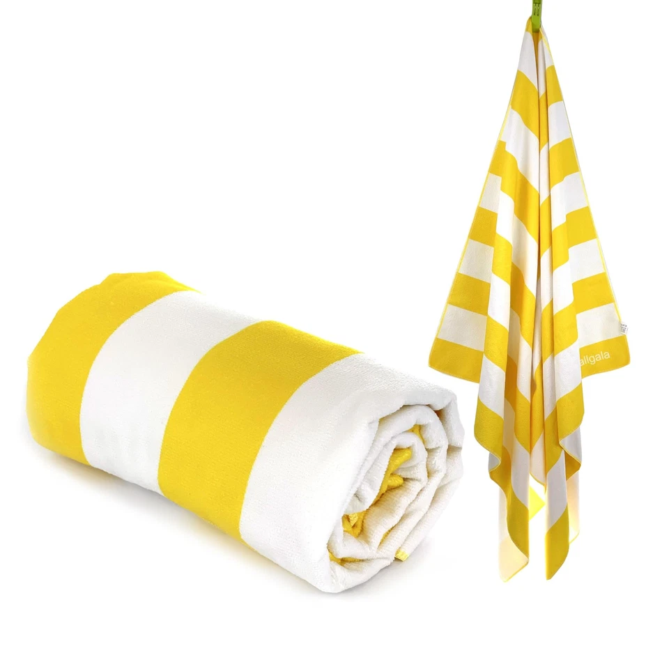 Allgala 超大 40x70 英寸黄色 Cabana 条纹超细纤维沙滩毛巾 — 第 1/1 张图片