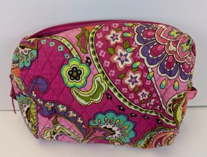 Vera Bradley Small Cosmetic Bag Makeup Pink Lime Green Turquoise Lined Zip - Picture 1 of 4