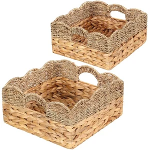 Scalloped Baskets (Natural-Set of 2) Wicker Basket For Decor, Basket Living R... - Picture 1 of 7
