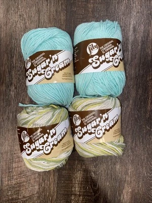 Lily Sugar n Cream Yarn 100% Cotton Guacamole And Beach Glass Lot Of 4 - Image 1 of 2