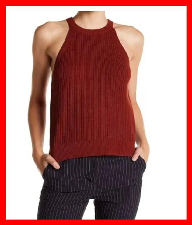 NUEVO CON ETIQUETAS TEORÍA Waxson Prosecco Suéter Escote Halter, Pimentón Quemado, Grande $295 Foto 1 de 1
