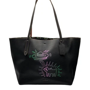 [Quasi come nuovo] 28643 Borsa nera Coach Keith Haring UFO SpaceShip cane pelle mercato - Foto 1 di 15