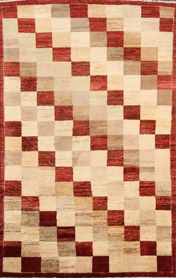 Motif Damier Zone Tapis 4x6 Noués à la Main Laine Moderne Style pour Toute Pièce - Photo 1/4