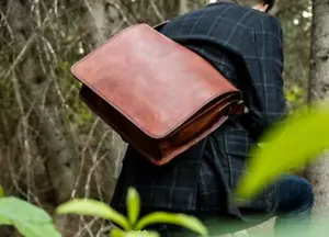 Leather Messenger Business Laptop Briefcase Satchel Bag 18" Men's Vintage Strong - Picture 1 of 5