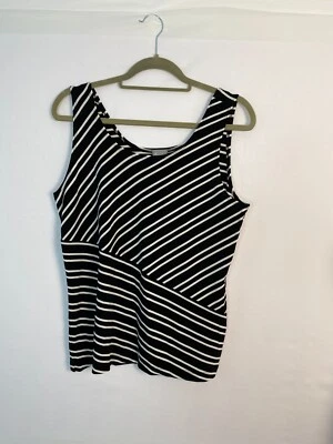 Camiseta sin mangas Chico's Travelers nueva con etiquetas talla 2 negra blanca a rayas fresadas informal casa de campo Foto 1 de 4