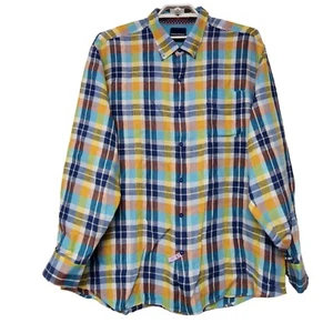 Tommy Bahama Para Hombres 2XL Camisa A Cuadros Lino Abotonada Manga Larga Informal Colo - Imagen 1 de 5