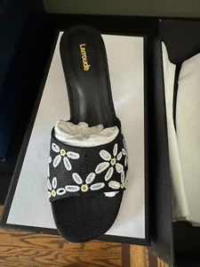 NEW Larroude Brigitte Raffia Black Mules Sandals Mules Open Toe Sandals Size 8 - Picture 1 of 7