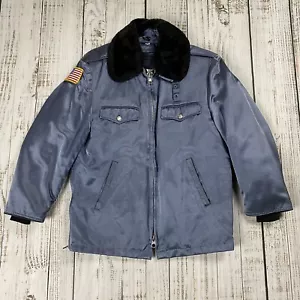 VTG USA BLAUER POLICE WINTER NAVY ZIP LINER THERMAL JACKET FUR COLLAR RARE 36S - Picture 1 of 10