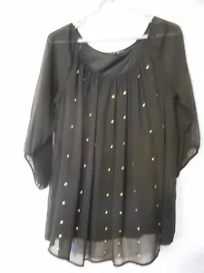 Blusa AGB Talla M Transparente Negro Dorado Acentos con Capa Base Sólida Top - Imagen 1 de 6