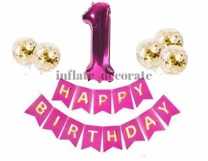 Dark Pink Black Purple Rose Gold Happy Birthday Bunting Banner Garland Balloons - Picture 1 of 13