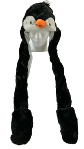 Penguin Cartoon Hat Winter Fluffy Plush Long Mitten Cap Earmuff Long Pawn - Picture 1 of 3