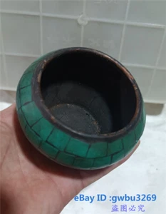 collect Rare Old Brass Tibetan Buddhist handmade inlaid turquoise Bowl 30037 - Imagen 1 de 8