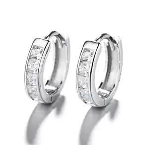 925 Sterling Silver Plated Square Small Cz Huggie Hoop Earrings Women Men I17 - Picture 1 of 9