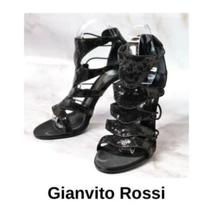 Gianvito Rossi Sandals Black Gladiator Sequins Size EU 37 US 7 Used - Picture 1 of 12