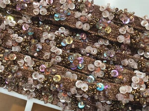 beaded trim hand sewn glass sequins 3/8" brown copper 1yd - Picture 1 of 6