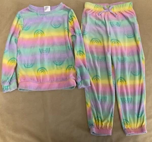 Saint Eve Kids Small 6 6x Colorful Velour Rainbow Top Pants Pjs Outfit - Picture 1 of 5