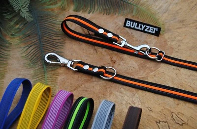 BULLYZEI Extra lange V-Leine gummiert 4-fach verstellbar 20mm x 3m Snapper-Deluxe grip