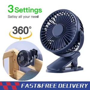 3 Speeds USB Rechargeable Mini Cooling Fan Clip On Desk Baby Stroller Portable - Picture 1 of 19