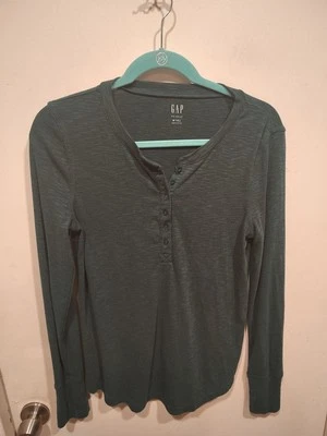 GAP 女式绿色罗纹亨利长袖衬衫 M 码高休闲 Gorpcore  — 第 1/4 张图片