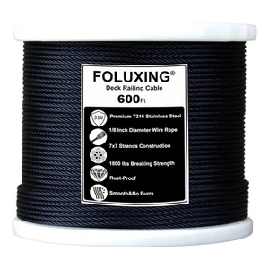 600FT 1/8" Black Deck Railing Cable T316 Stainless Steel Cable with 7x7 Strands - Picture 1 of 13