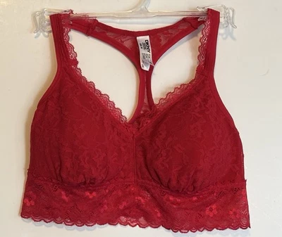 Sujetador DKNY Talla M Rojo Encaje Pullover Almohadillas Extraíbles Inalámbrico Espalda Corredora Foto 1 de 4