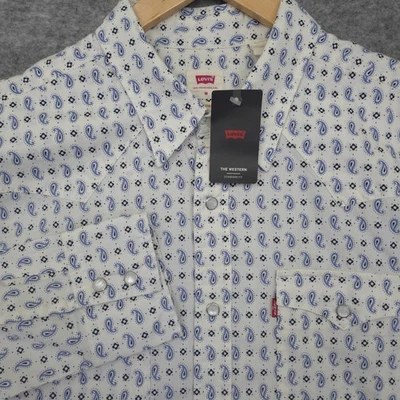 Camisa Levis Western Hombres Med Cuello Cachemira Perla A Presión Botones Vaquero Rodeo Nueva con Etiquetas Foto 1 de 4