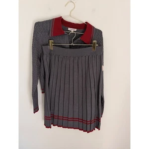 NANETTE LEPORE Knit Sweater Cardigan & Pleated Preppy Skirt Set Size L NWOT - Picture 1 of 11