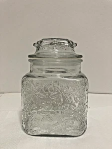Princess House Fantasia poinsettia Glass Canister Square Covered Jar With Lid - Picture 1 of 10