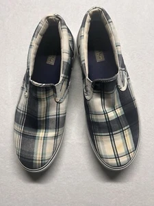 Sperry Top Sider Mens Sz 11 Boat Shoes Blue White Plaid Canvas Casual Loafer - Picture 1 of 6