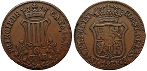 Spanien Barcelona 6 Cuartos 1838 - Picture 1 of 7