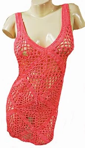 VESTIDO DE CROCHET SIN MANGAS ROSA CORAL, I LOVE H81 TALLA MED/REINO REINO UNIDO 10-12, LD310 - Imagen 1 de 3