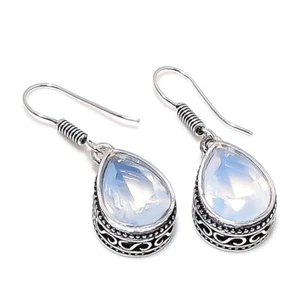 Fire Opal Gemstone Handmade 925 Sterling Silver Jewelry Earring Sz 1.2" - Picture 1 of 1
