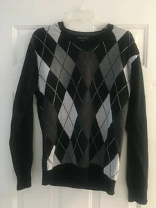 MEN'S ARGYLE BLACK, GRAY SWEATER SIZE MED - PREOWNED - Picture 1 of 2