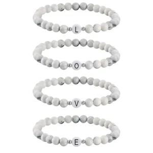 PARTNER ARMBAND FREUNDSCHAFT BUCHSTABEN HOWLITH PERLEN WEIß GRAVUR GESCHENK NEU - Bild 1 von 27
