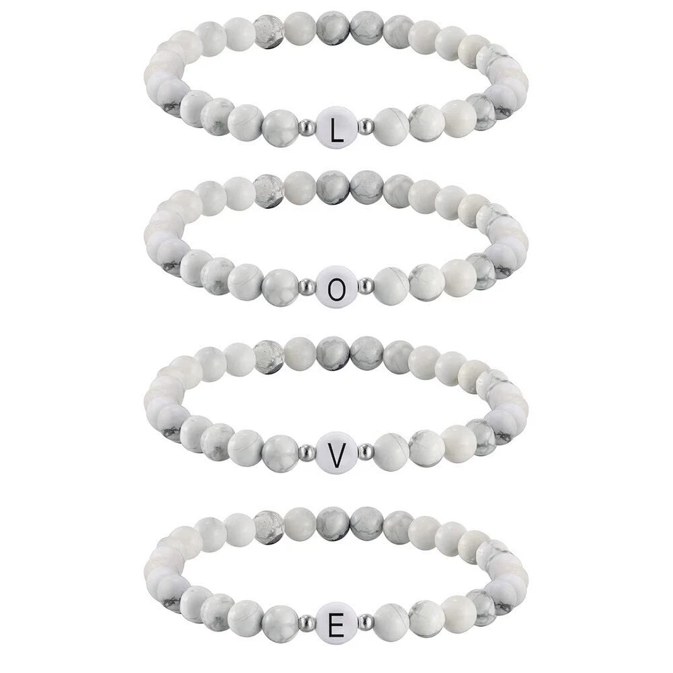 PARTNER ARMBAND FREUNDSCHAFT BUCHSTABEN HOWLITH PERLEN WEIß GRAVUR GESCHENK NEU - Bild 1 von 1