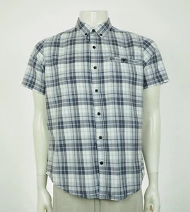 Hurley Button Down Shirt Mens Medium Gray Plaid Striped Cotton Blend Casual - Picture 1 of 3