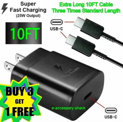 25w Type USB-C Super Fast Wall Charger+10FT Cable For Samsung Galaxy S20 S21 5G - Image 1 of 4