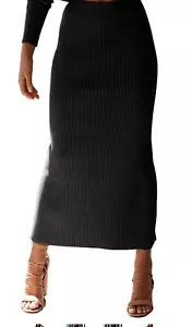 NEW Black Sweater ribbed Knit MIDI Skirt M - Picture 1 of 5