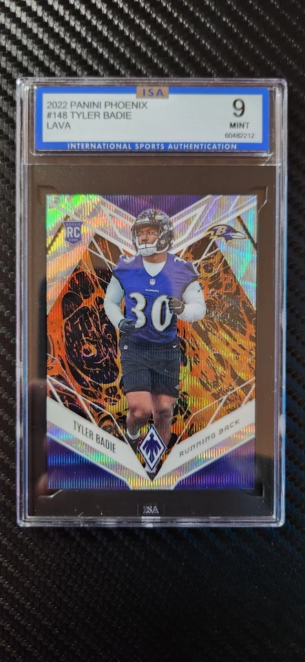 2022 Panini Phoenix Tyler Badie #148 Orange Lava RC 151/175 Ravens ISA Mint 9 - Image 1 of 3