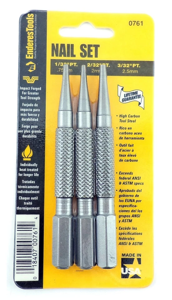 Juego de clavos Enderes Tool 3 piezas HECHO EN EE. UU. Acero de alto carbono 1/32, 2/32, 3/32" corte PT Foto 1 de 1