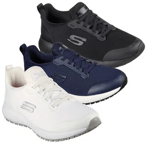Zapatos de trabajo antideslizantes Skechers para damas Squad entrenador cojín de espuma viscoelástica - Imagen 1 de 13
